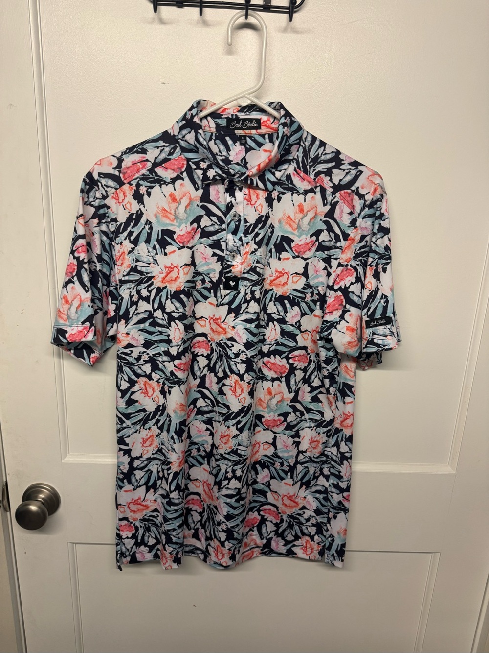 Bad Birdie Floral Short-Sleeve Polo Shirt - Navy & Coral